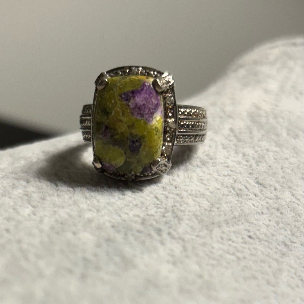 Source Unknown 925 Silver Ring with Atlanticite purple and green size 6
